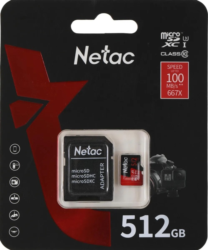 Карта памяти Netac P500 PRO MicroSDHC 512Gb Class 10 UHS-I 100MB/s