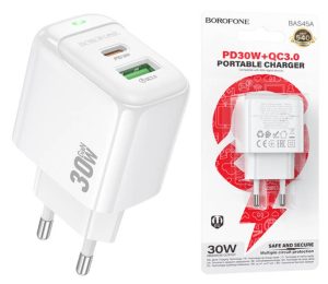 Сетевое зарядное устройство Borofone BAS45A USB QC3.0/TypeC PD30W (Белое)