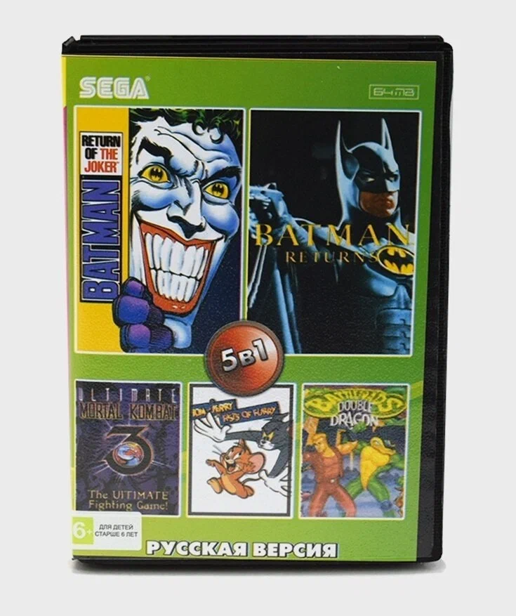 Картридж 16bit 5в1 AA-5101 BATMAN RETURNS, JOKER/ TOM & JERRY/ M K 3 ULTIMATE+